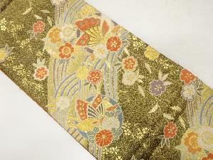 流水に蝶・枝垂れ桜模様織り出し袋帯